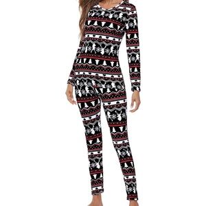 Women's Black and Red Patterned Pajama Set
